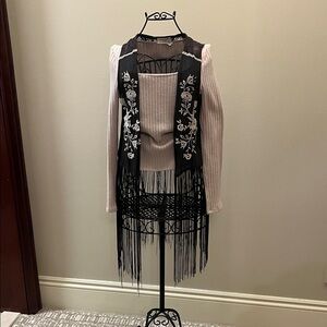 Taylor & Sage Black Lace Fringe Vest